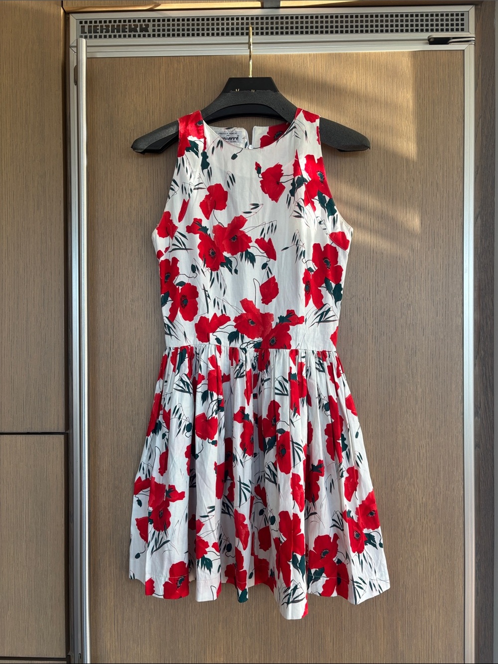 Girls White Dress with Red Floral Print - Sleeveless Fit & Flare